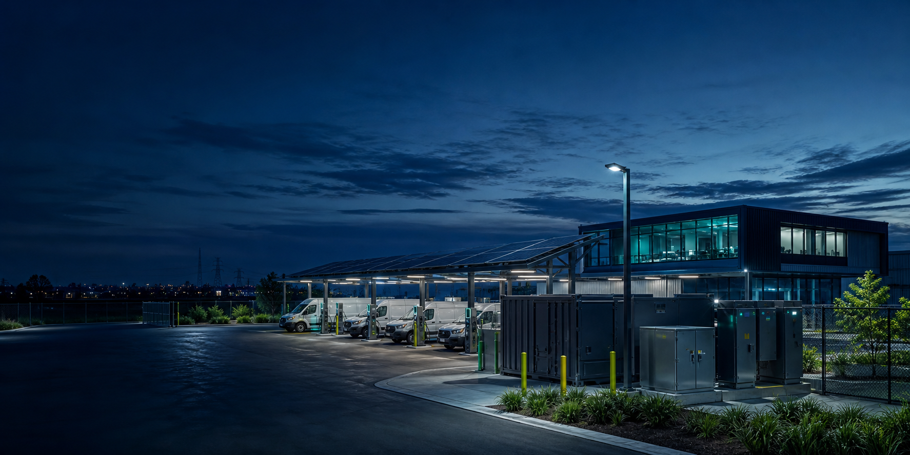 Connected EV charging depot with solar generation and battery energy storage